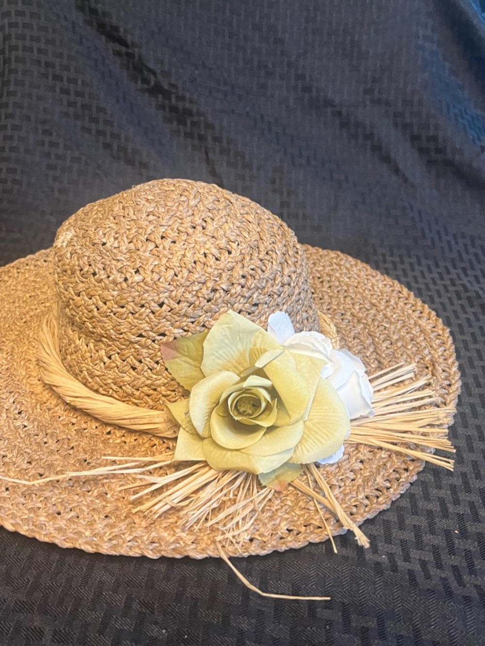 Cherokee Natural Straw Sun Hat with Yellow Rose